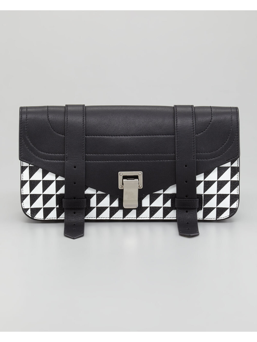 Proenza Schouler PS1 Pouchette Triangle-Print Clutch Bag, Black/White NEW